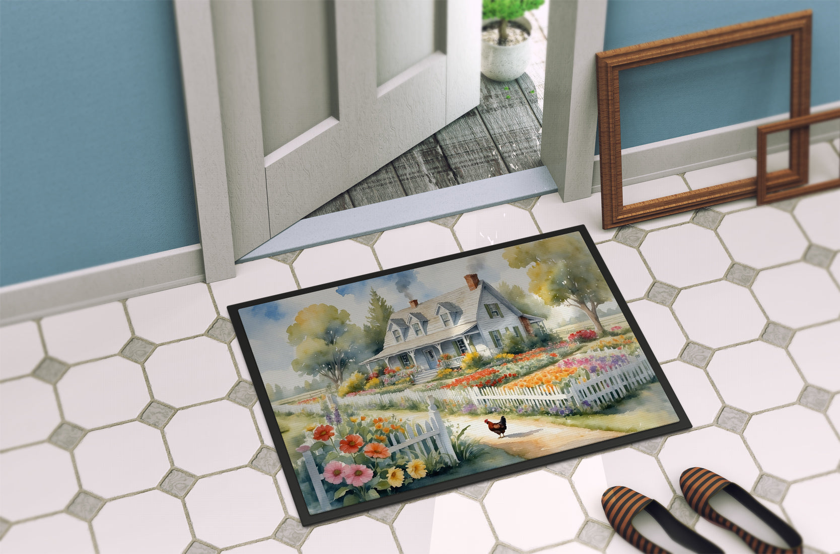 Chicken Farmhouse Garden Doormat Indoor Outdoor 24H X 36W Front Door Mat Rugs for Entryway, Non Slip Washable Low Pile,