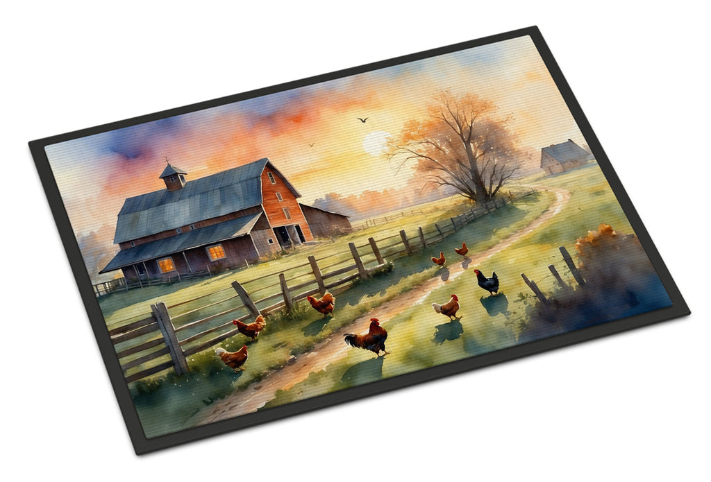 Chicken Farmyard Sunrise Doormat Indoor Outdoor 24H X 36W Front Door Mat Rugs for Entryway, Non Slip Washable Low Pile,