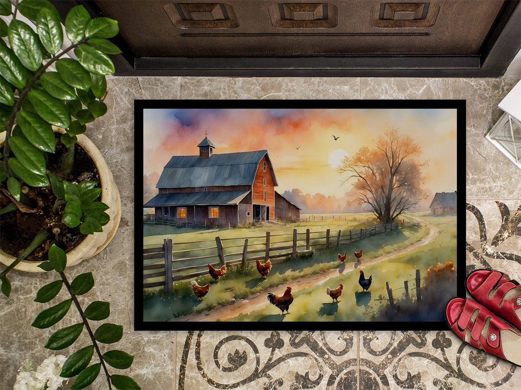 Chicken Farmyard Sunrise Doormat Indoor Outdoor 24H X 36W Front Door Mat Rugs for Entryway, Non Slip Washable Low Pile,
