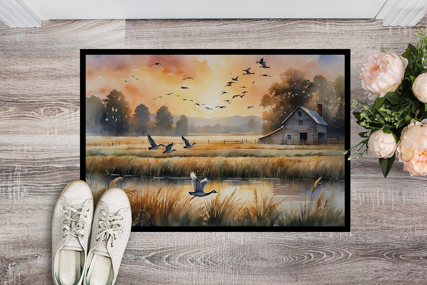 Geese in Flight Doormat Indoor Outdoor 24H X 36W Front Door Mat Rugs for Entryway, Non Slip Washable Low Pile,