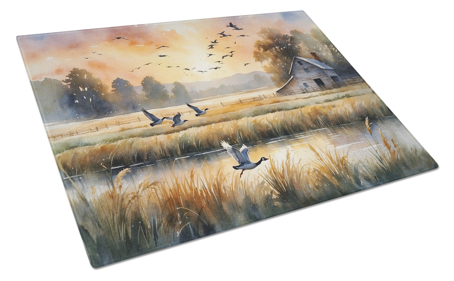 Geese in Flight Cutting Board Tempered Glass Kitchen Cutting Surface, Heat Resistant Chopping, Non-Slip Feet, Food Prep & Serving