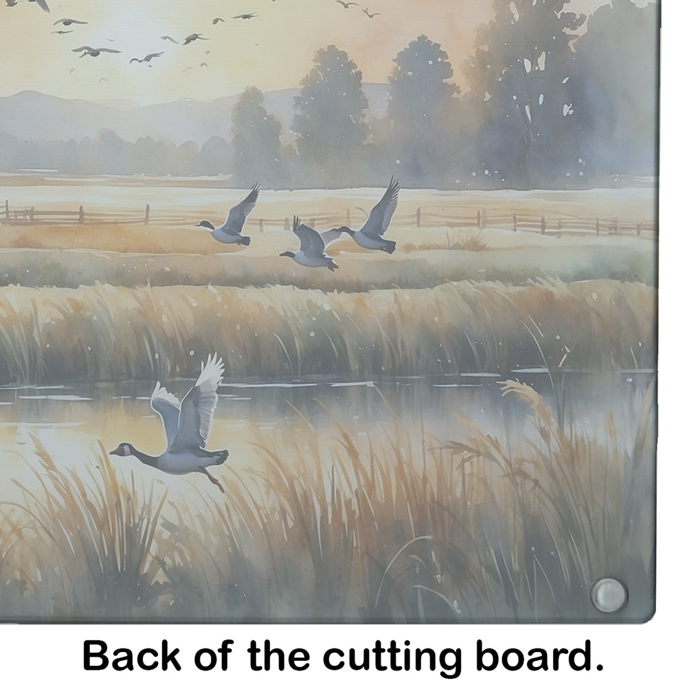 Geese in Flight Cutting Board Tempered Glass Kitchen Cutting Surface, Heat Resistant Chopping, Non-Slip Feet, Food Prep & Serving