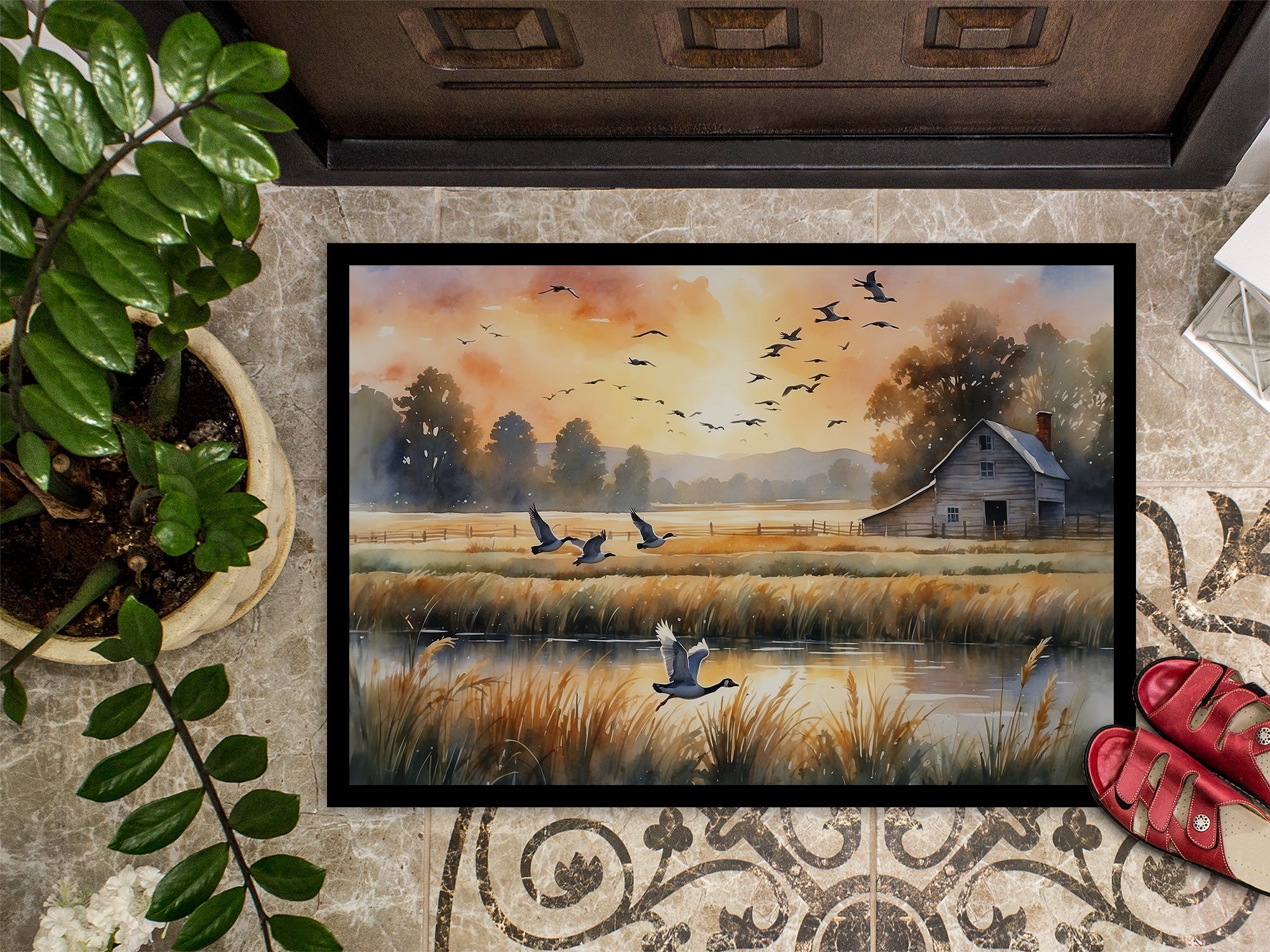 Geese in Flight Doormat Indoor Outdoor 18H X 27W Front Door Mat Rugs for Entryway, Non Slip Washable