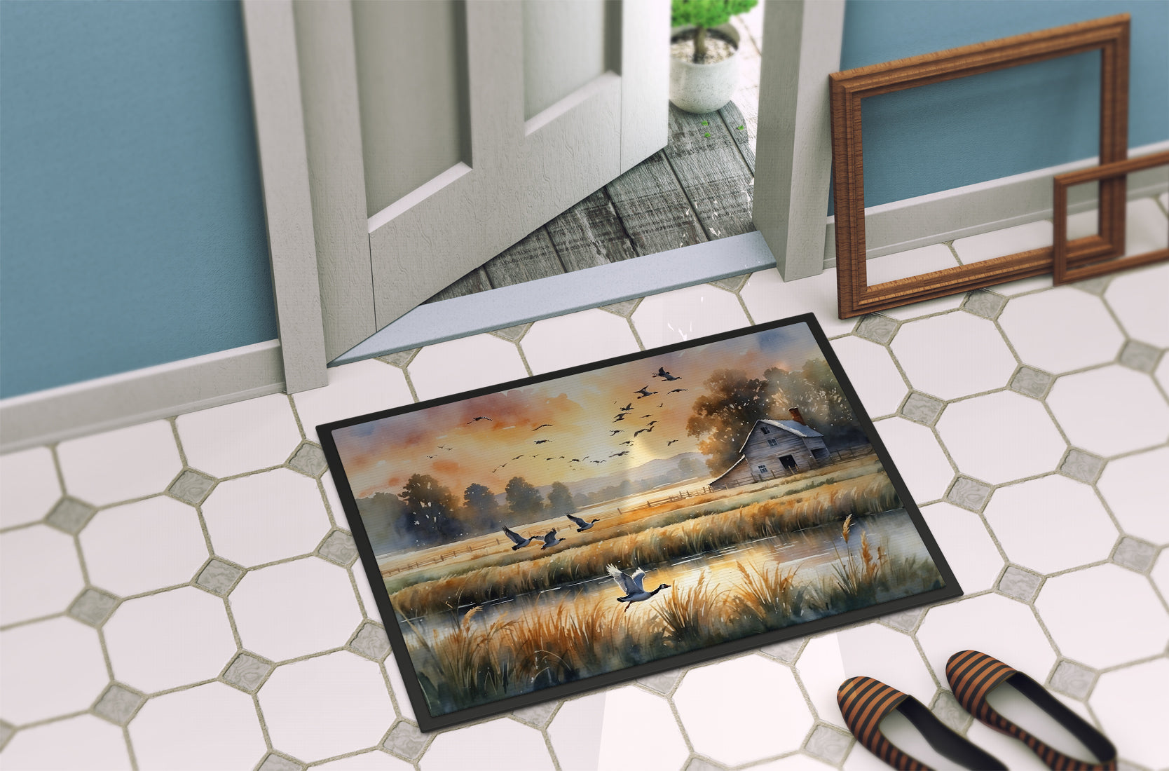 Geese in Flight Doormat Indoor Outdoor 18H X 27W Front Door Mat Rugs for Entryway, Non Slip Washable
