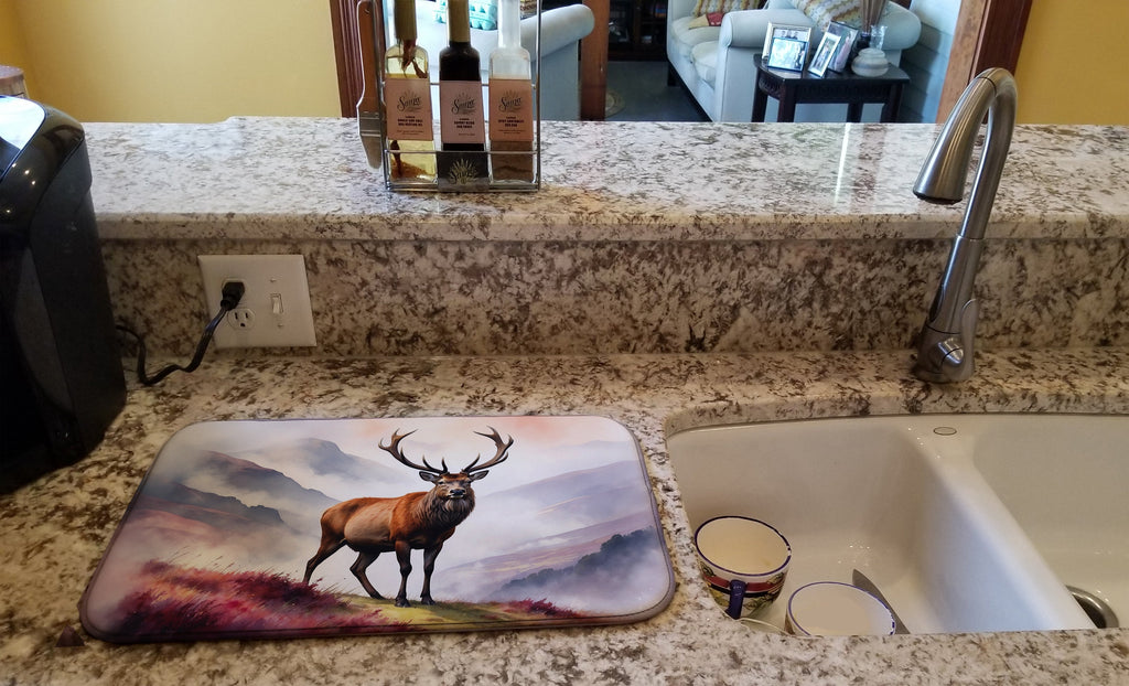 Highland Red Deer Dish Drying Mat Absorbent Dish Drying Mat Pad for Kitchen Counter Dish Drainer Mat for Countertop, 14 x 21", Multicolor