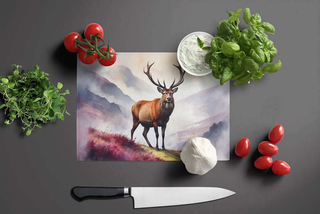 Highland Red Deer Cutting Board Tempered Glass Kitchen Cutting Surface, Heat Resistant Chopping, Non-Slip Feet, Food Prep & Serving