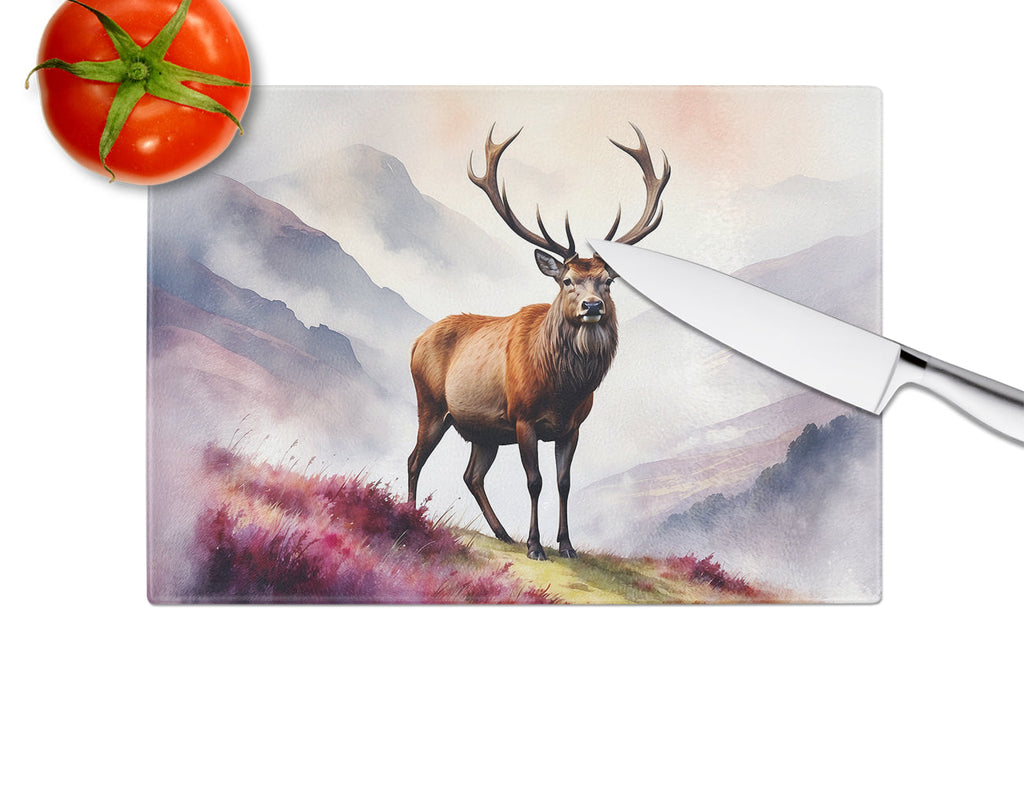 Highland Red Deer Cutting Board Tempered Glass Kitchen Cutting Surface, Heat Resistant Chopping, Non-Slip Feet, Food Prep & Serving
