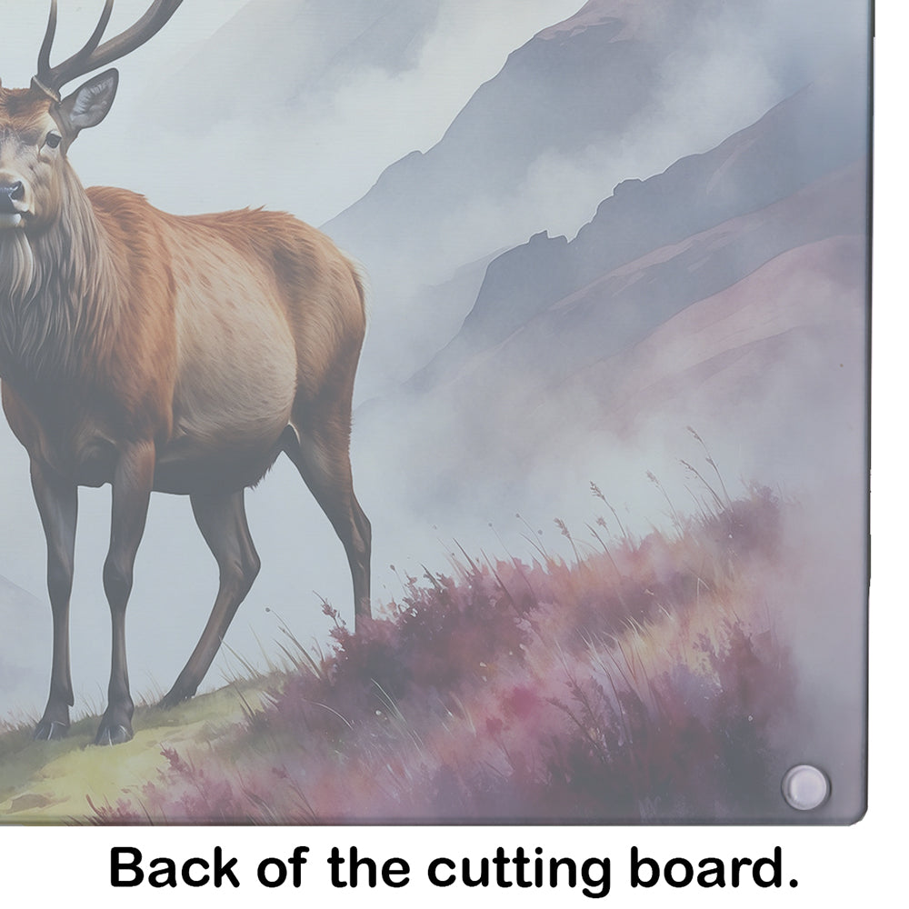 Highland Red Deer Cutting Board Tempered Glass Kitchen Cutting Surface, Heat Resistant Chopping, Non-Slip Feet, Food Prep & Serving