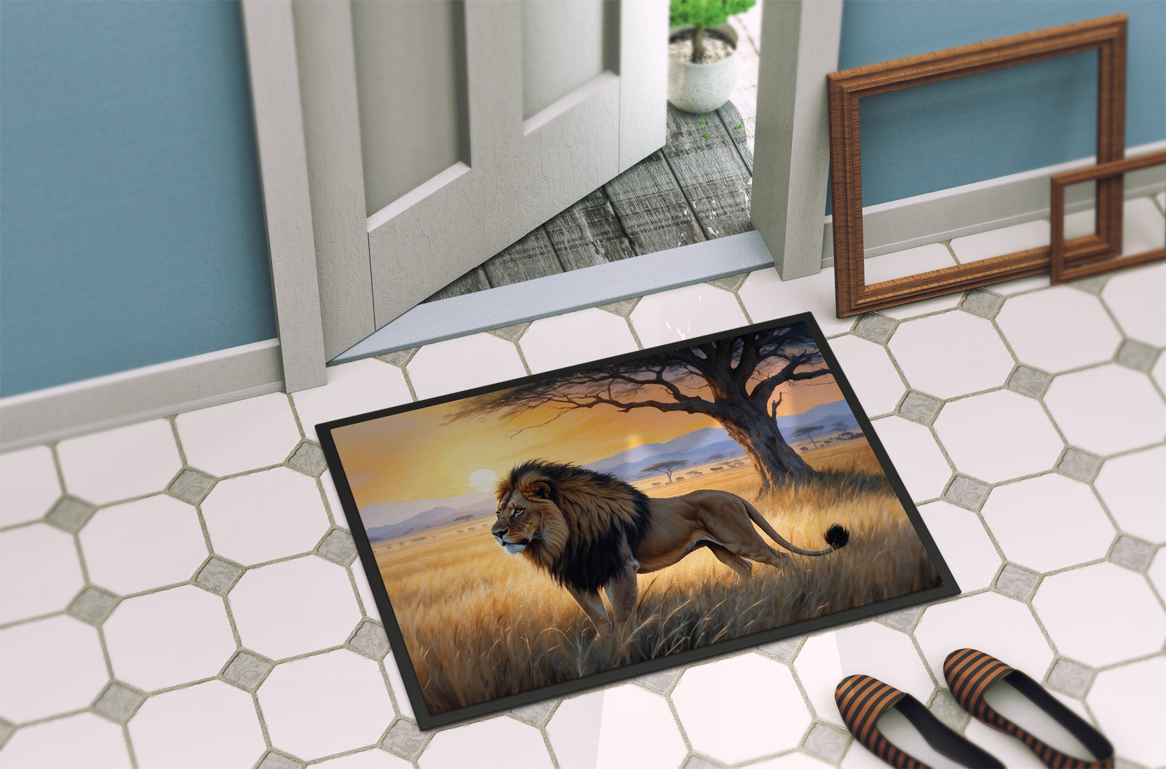 Lions at Dawn Doormat Indoor Outdoor 24H X 36W Front Door Mat Rugs for Entryway, Non Slip Washable Low Pile,