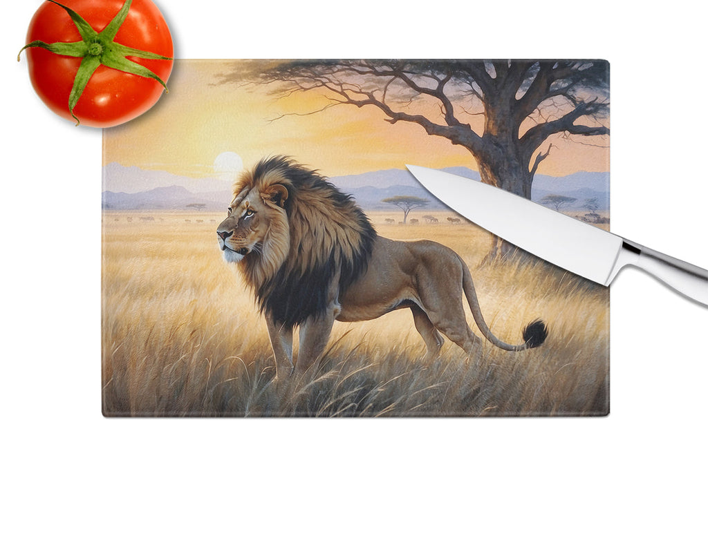 Lions at Dawn Cutting Board Tempered Glass Kitchen Cutting Surface, Heat Resistant Chopping, Non-Slip Feet, Food Prep & Serving