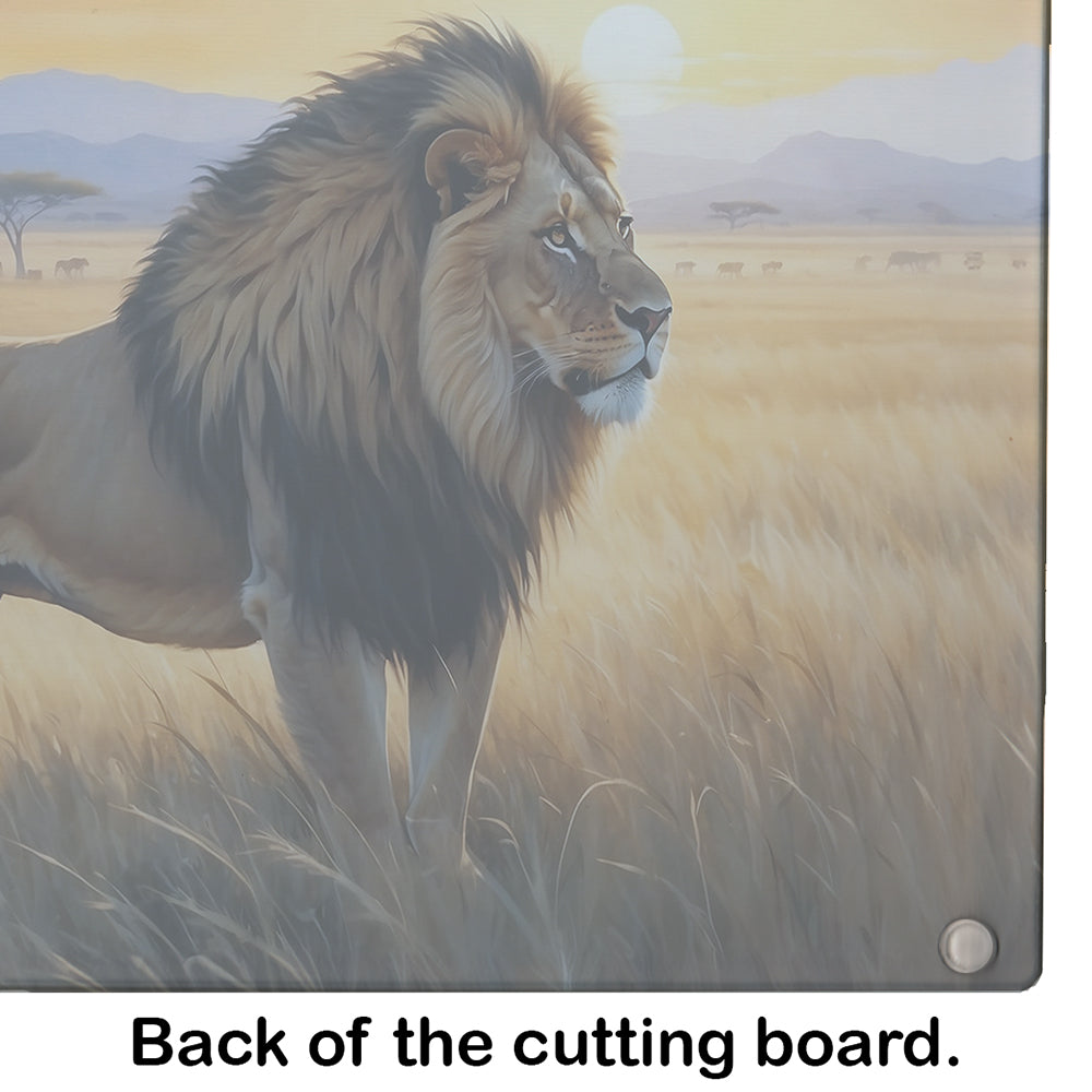 Lions at Dawn Cutting Board Tempered Glass Kitchen Cutting Surface, Heat Resistant Chopping, Non-Slip Feet, Food Prep & Serving