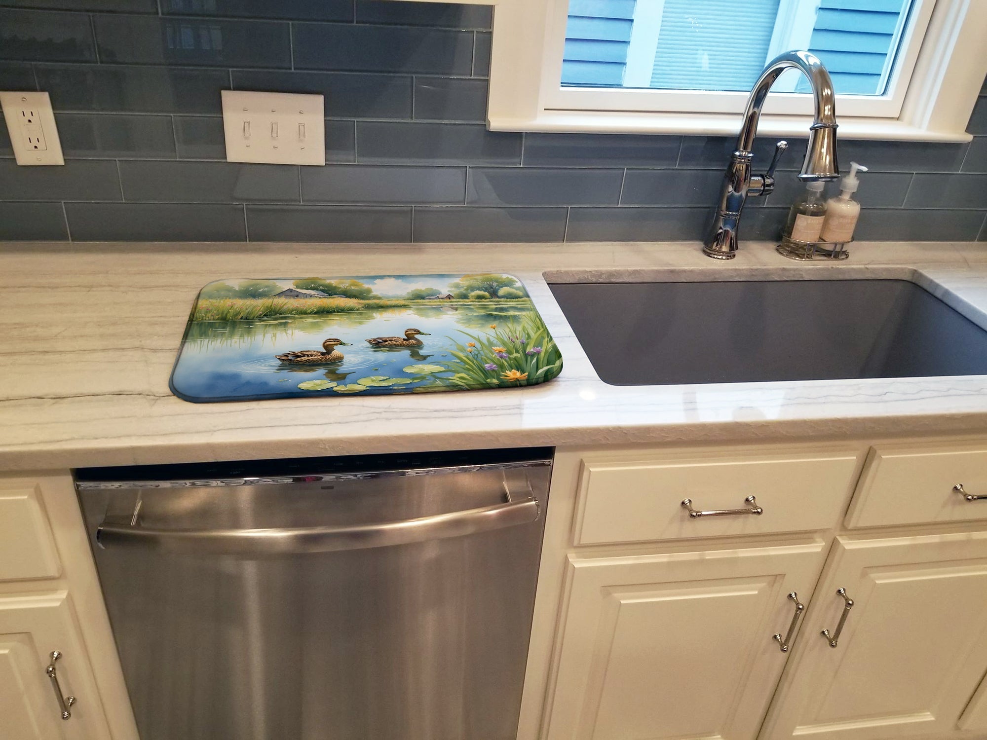 Mother Duck Dish Drying Mat Absorbent Dish Drying Mat Pad for Kitchen Counter Dish Drainer Mat for Countertop, 14 x 21", Multicolor