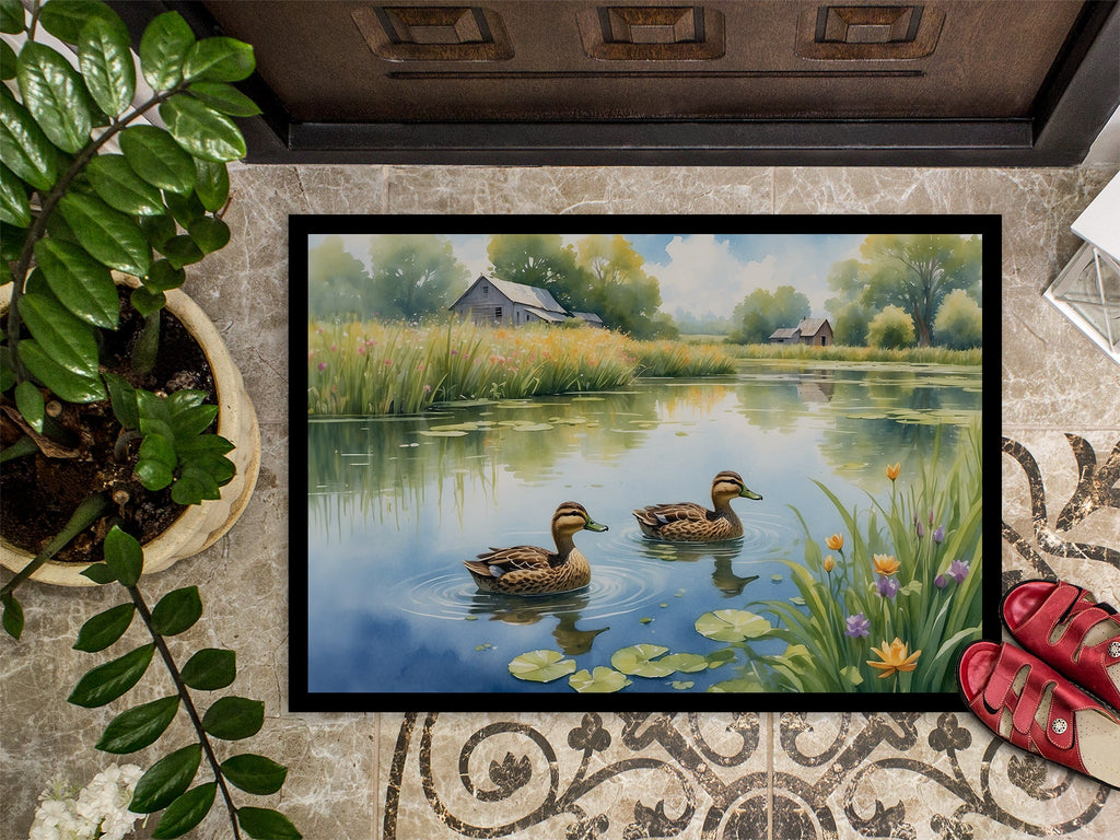 Mother Duck Doormat Indoor Outdoor 24H X 36W Front Door Mat Rugs for Entryway, Non Slip Washable Low Pile,