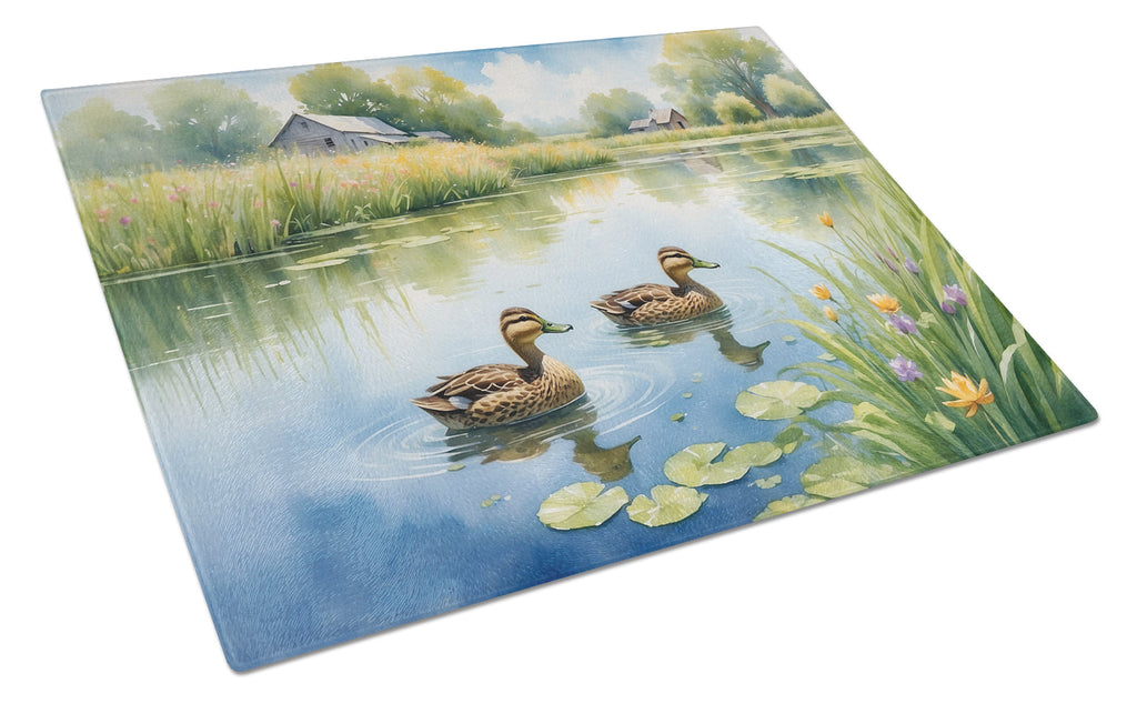 Mother Duck Cutting Board Tempered Glass Kitchen Cutting Surface, Heat Resistant Chopping, Non-Slip Feet, Food Prep & Serving