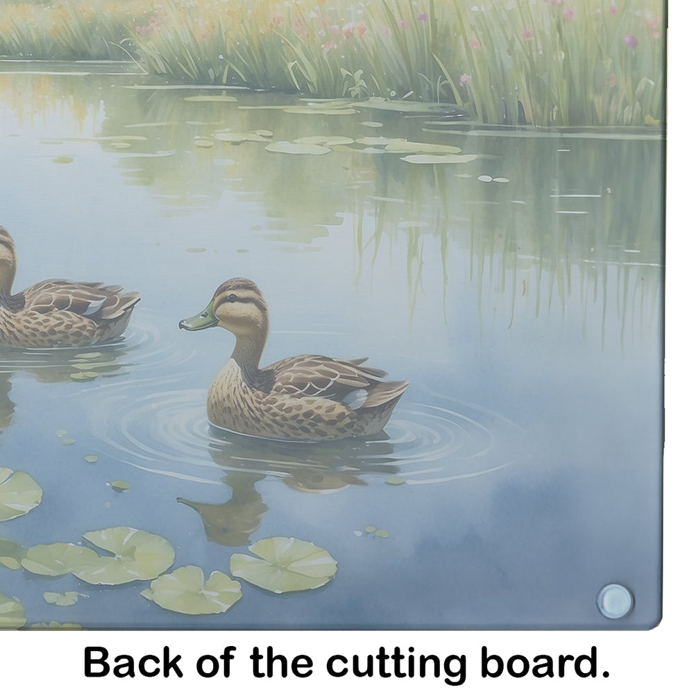 Mother Duck Cutting Board Tempered Glass Kitchen Cutting Surface, Heat Resistant Chopping, Non-Slip Feet, Food Prep & Serving