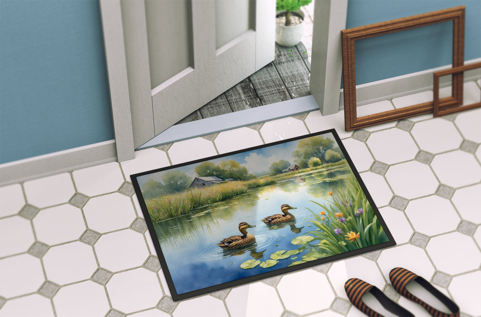 Mother Duck Doormat Indoor Outdoor 18H X 27W Front Door Mat Rugs for Entryway, Non Slip Washable
