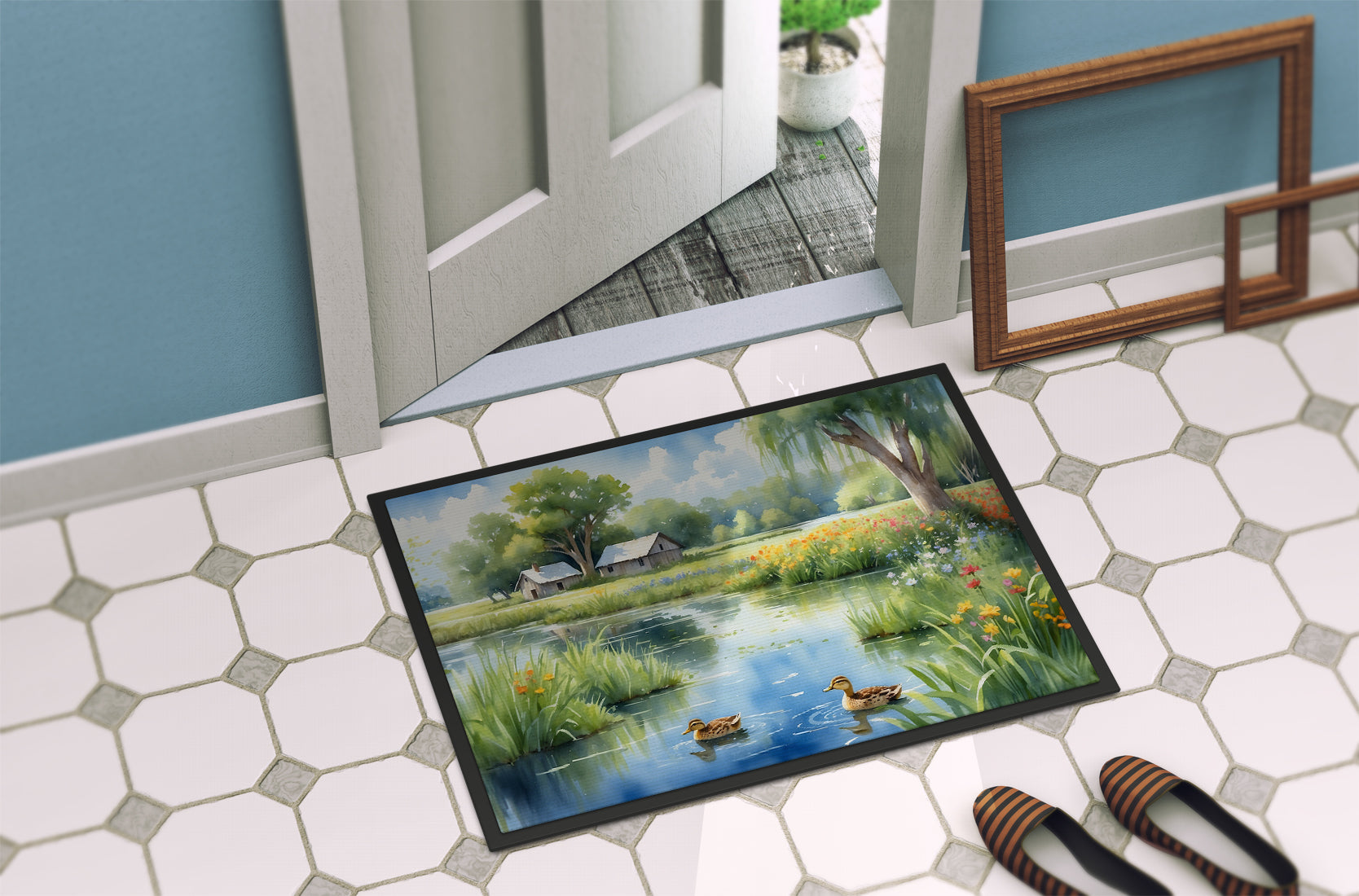 Mother Duck Doormat Indoor Outdoor 24H X 36W Front Door Mat Rugs for Entryway, Non Slip Washable Low Pile,
