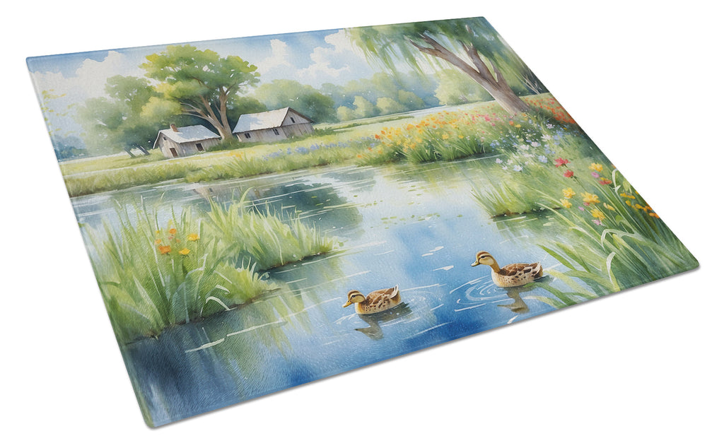 Mother Duck Cutting Board Tempered Glass Kitchen Cutting Surface, Heat Resistant Chopping, Non-Slip Feet, Food Prep & Serving
