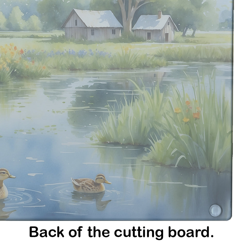 Mother Duck Cutting Board Tempered Glass Kitchen Cutting Surface, Heat Resistant Chopping, Non-Slip Feet, Food Prep & Serving