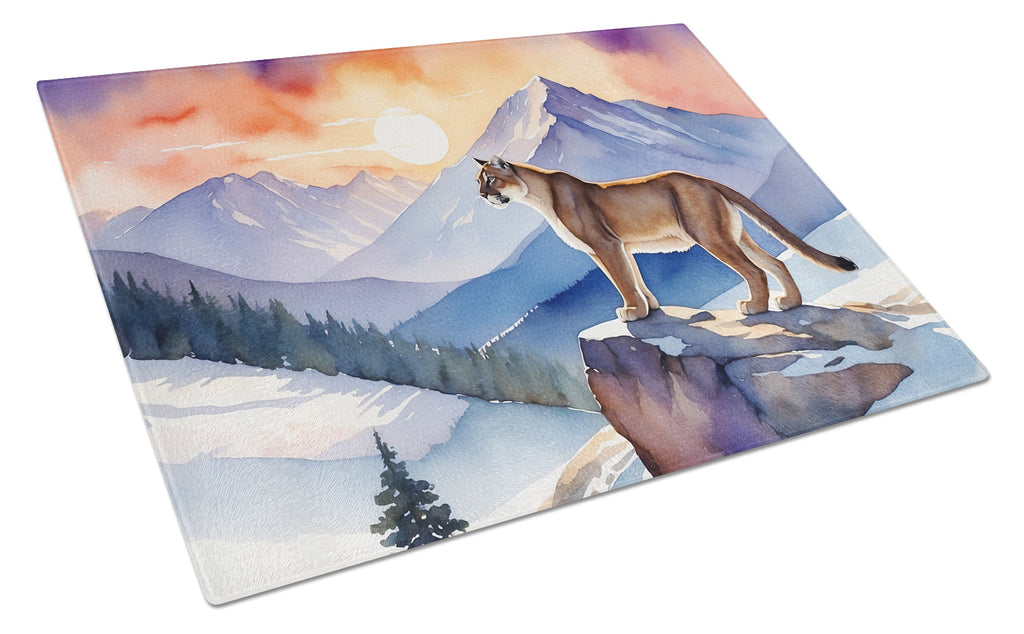 Mountain Majesty Lion Cutting Board Tempered Glass Kitchen Cutting Surface, Heat Resistant Chopping, Non-Slip Feet, Food Prep & Serving