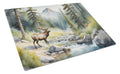 Mountain Stream Elk Cutting Board Tempered Glass Kitchen Cutting Surface, Heat Resistant Chopping, Non-Slip Feet, Food Prep & Serving