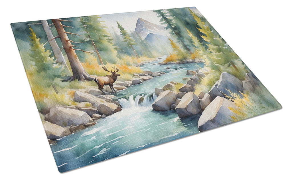 Mountain Stream Cutting Board Tempered Glass Kitchen Cutting Surface, Heat Resistant Chopping, Non-Slip Feet, Food Prep & Serving