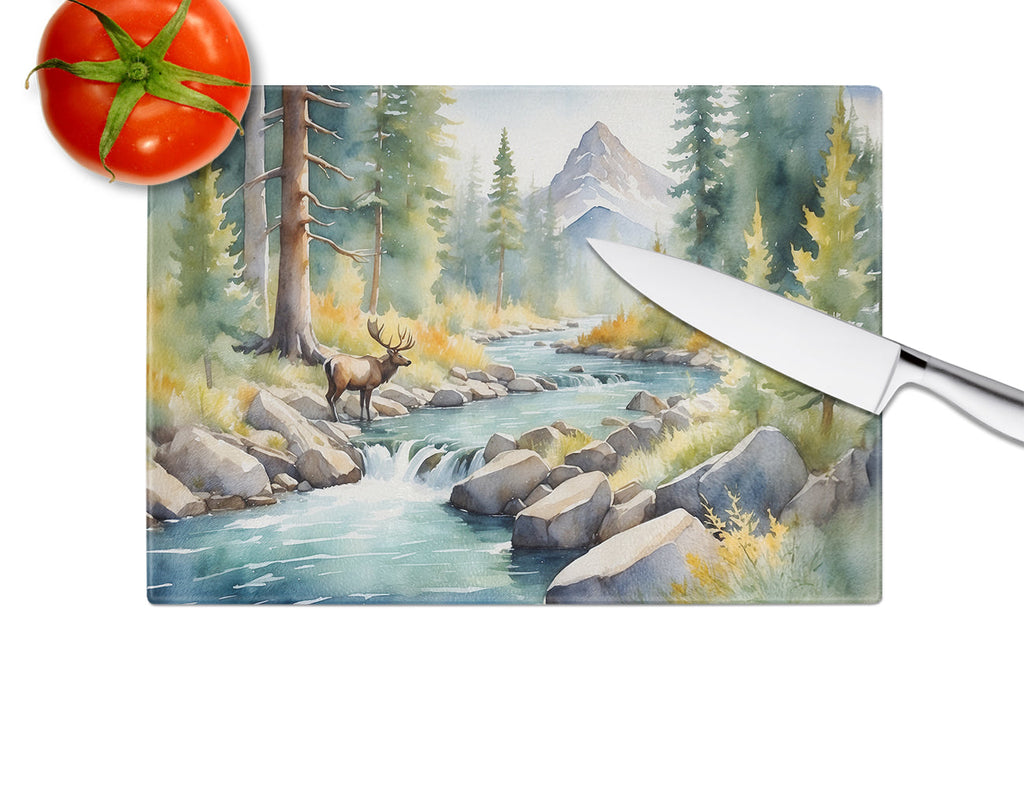 Mountain Stream Cutting Board Tempered Glass Kitchen Cutting Surface, Heat Resistant Chopping, Non-Slip Feet, Food Prep & Serving