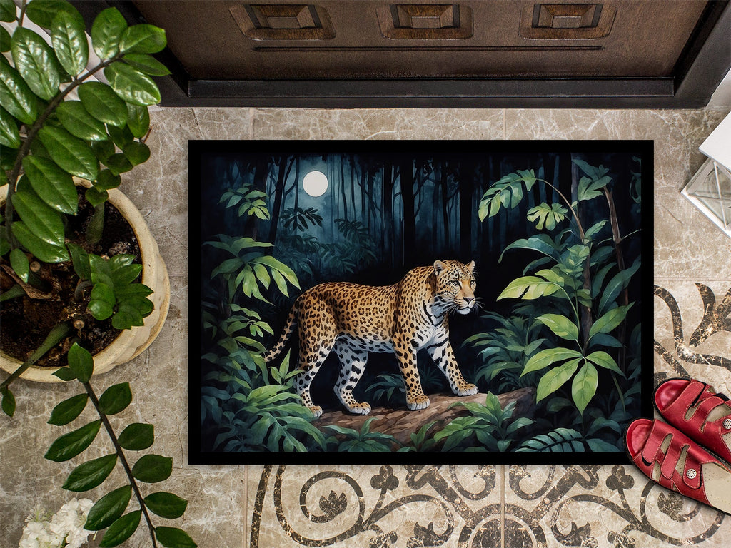Leopard Nighttime in the Jungle Doormat Indoor Outdoor 24H X 36W Front Door Mat Rugs for Entryway, Non Slip Washable Low Pile,