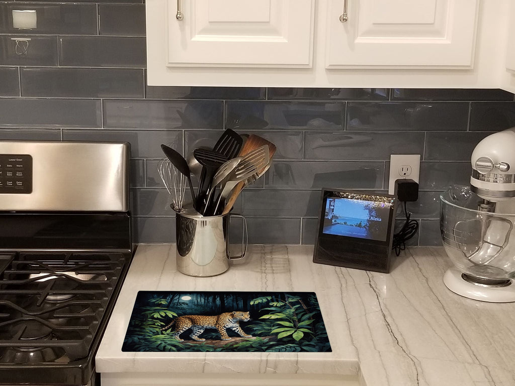 Leopard Nighttime in the Jungle Cutting Board Tempered Glass Kitchen Cutting Surface, Heat Resistant Chopping, Non-Slip Feet, Food Prep & Serving