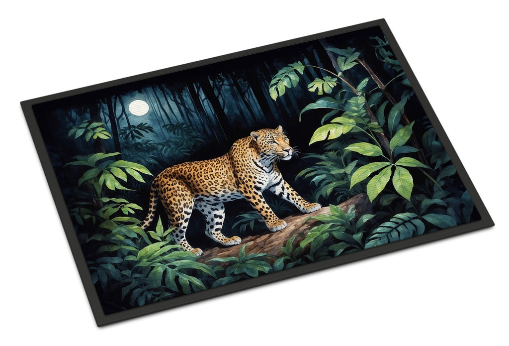 Leopard Nighttime in the Jungle Doormat Indoor Outdoor 18H X 27W Front Door Mat Rugs for Entryway, Non Slip Washable
