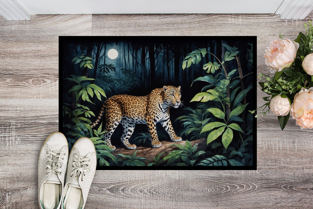 Leopard Nighttime in the Jungle Doormat Indoor Outdoor 18H X 27W Front Door Mat Rugs for Entryway, Non Slip Washable