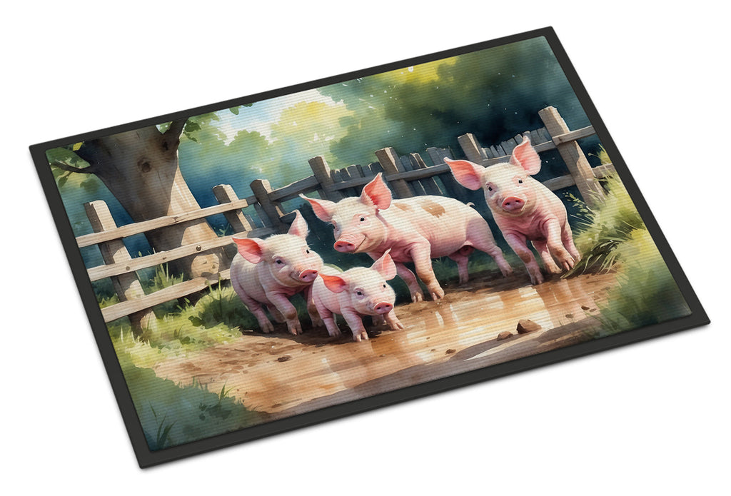 Piglets in the Mud Doormat Indoor Outdoor 24H X 36W Front Door Mat Rugs for Entryway, Non Slip Washable Low Pile,