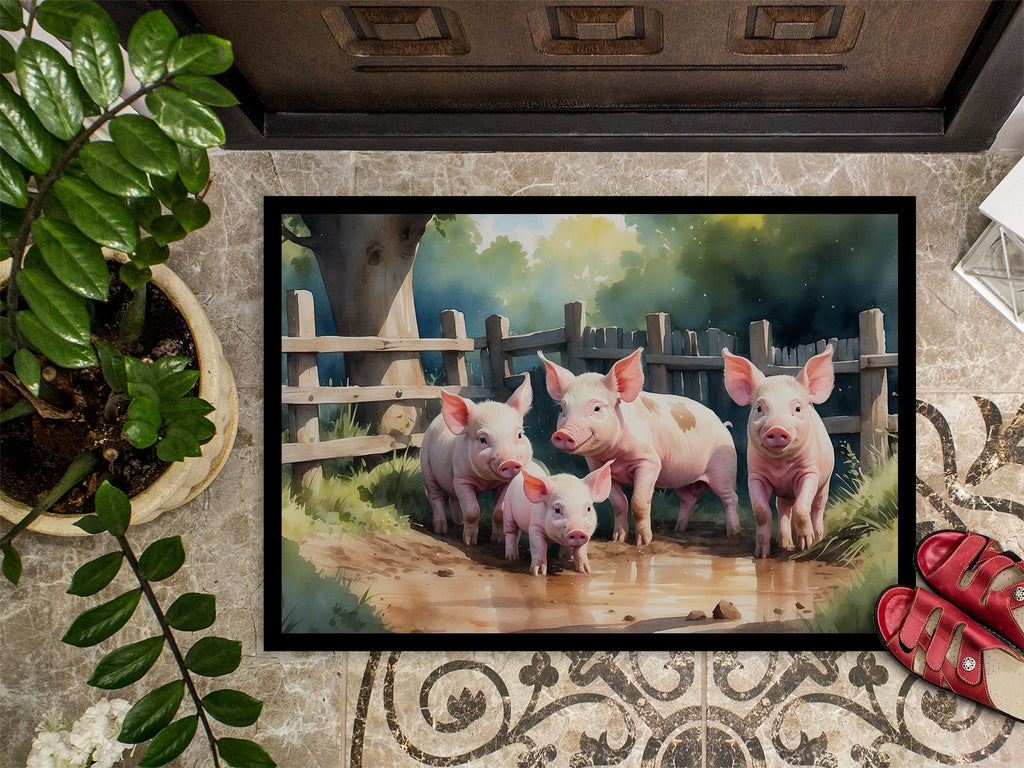 Piglets in the Mud Doormat Indoor Outdoor 24H X 36W Front Door Mat Rugs for Entryway, Non Slip Washable Low Pile,