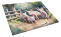 Piglets in the Mud Cutting Board Tempered Glass Kitchen Cutting Surface, Heat Resistant Chopping, Non-Slip Feet, Food Prep & Serving