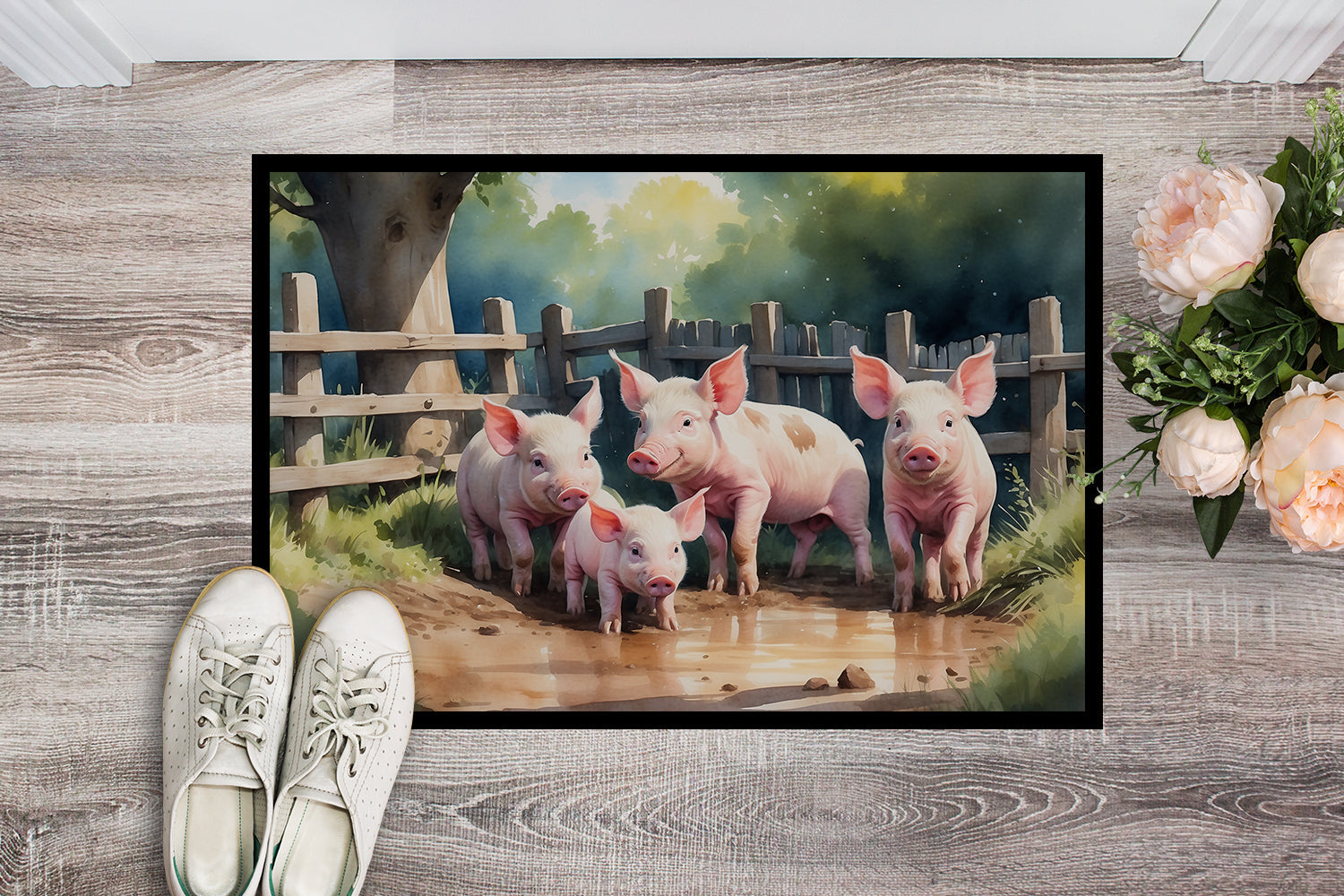 Piglets in the Mud Doormat Indoor Outdoor 18H X 27W Front Door Mat Rugs for Entryway, Non Slip Washable