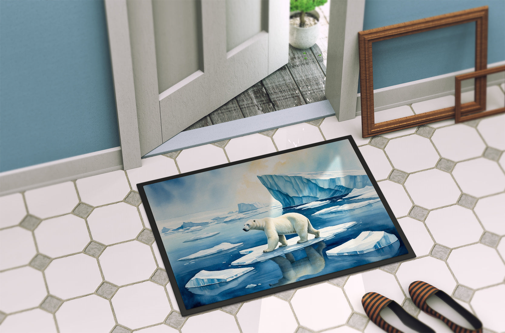 Polar Bear on the Ice Doormat Indoor Outdoor 24H X 36W Front Door Mat Rugs for Entryway, Non Slip Washable Low Pile,