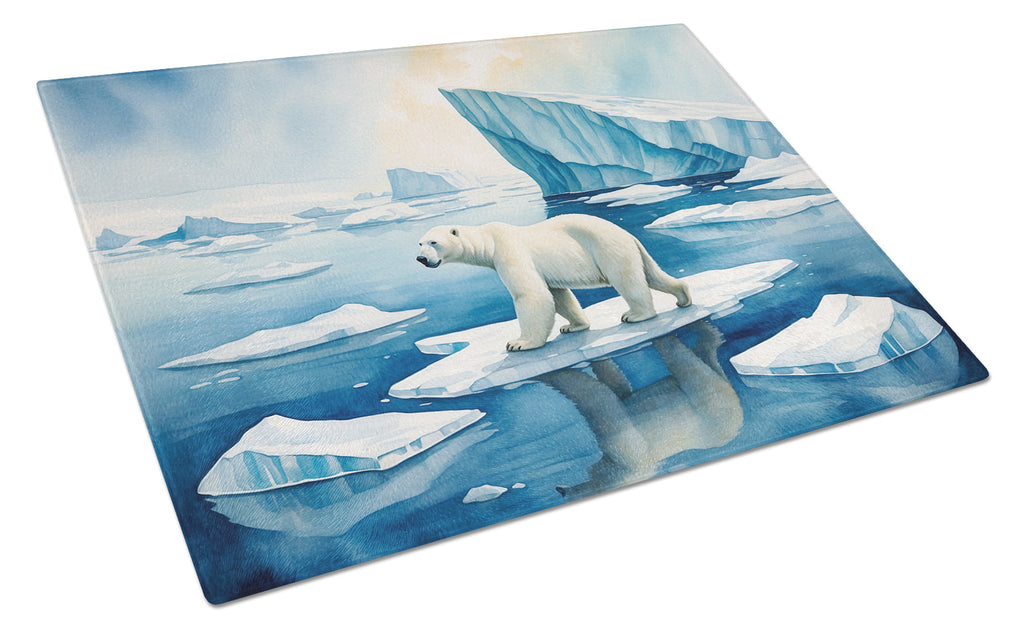 Polar Bear on the Ice Cutting Board Tempered Glass Kitchen Cutting Surface, Heat Resistant Chopping, Non-Slip Feet, Food Prep & Serving