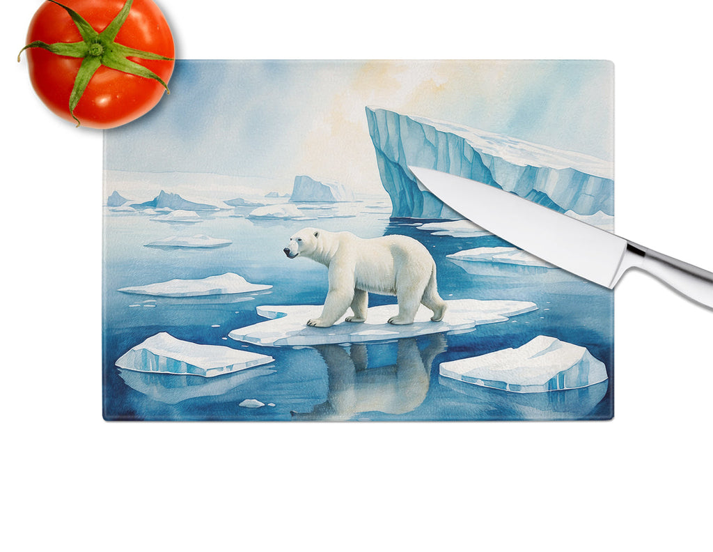 Polar Bear on the Ice Cutting Board Tempered Glass Kitchen Cutting Surface, Heat Resistant Chopping, Non-Slip Feet, Food Prep & Serving
