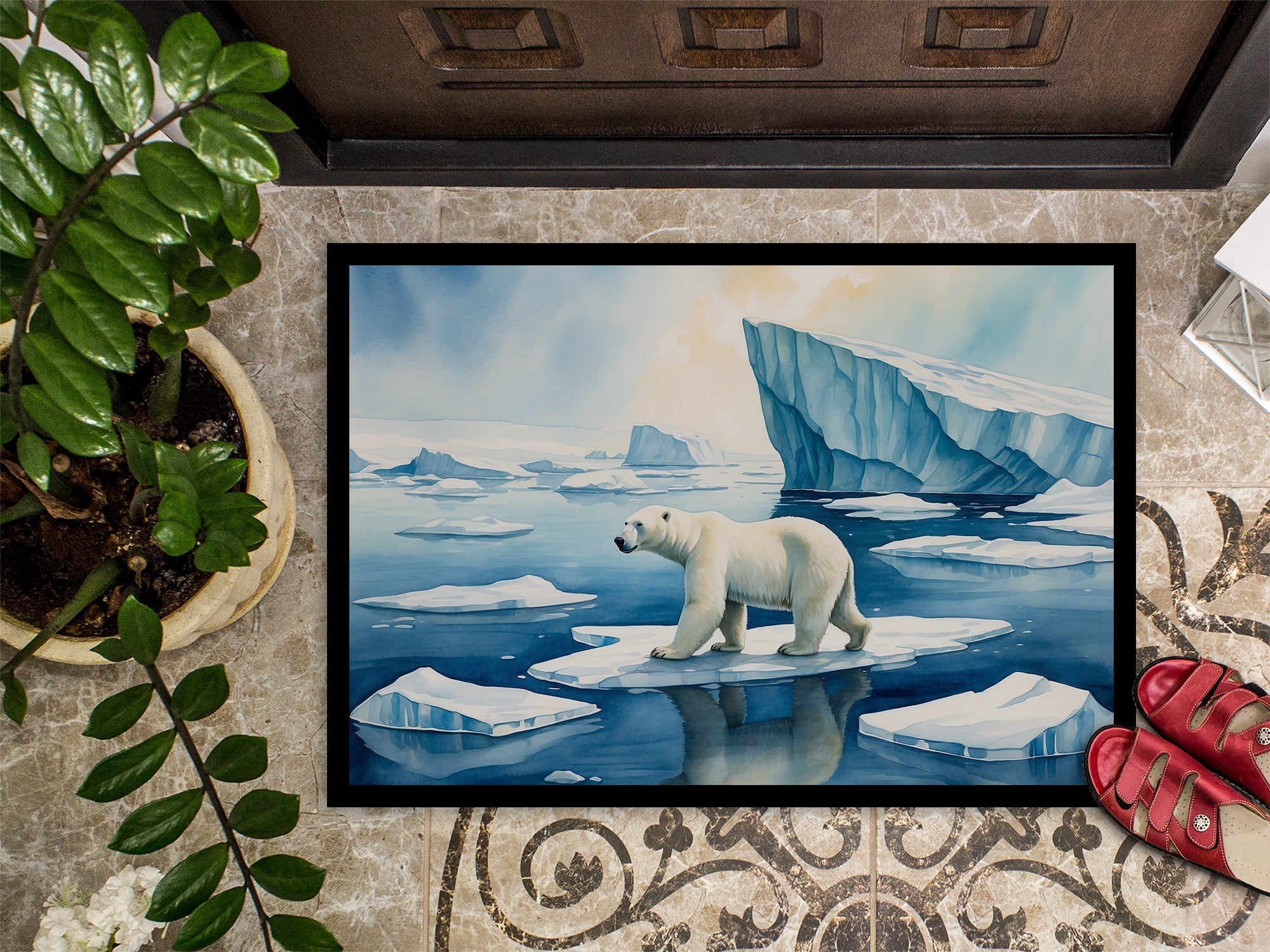 Polar Bear on the Ice Doormat Indoor Outdoor 18H X 27W Front Door Mat Rugs for Entryway, Non Slip Washable