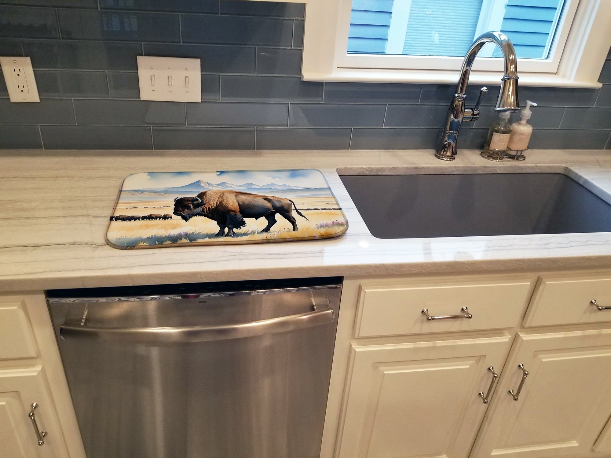 Prairie Bison Dish Drying Mat Absorbent Dish Drying Mat Pad for Kitchen Counter Dish Drainer Mat for Countertop, 14 x 21", Multicolor