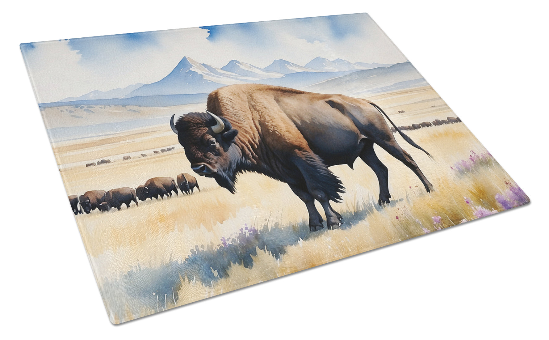 Prairie Bison Cutting Board Tempered Glass Kitchen Cutting Surface, Heat Resistant Chopping, Non-Slip Feet, Food Prep & Serving