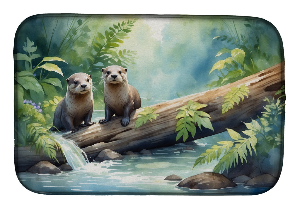 River Otters at Play Dish Drying Mat Absorbent Dish Drying Mat Pad for Kitchen Counter Dish Drainer Mat for Countertop, 14 x 21", Multicolor