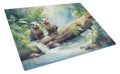 River Otters at Play Cutting Board Tempered Glass Kitchen Cutting Surface, Heat Resistant Chopping, Non-Slip Feet, Food Prep & Serving