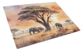 Elephants Savanna Sunrise Cutting Board Tempered Glass Kitchen Cutting Surface, Heat Resistant Chopping, Non-Slip Feet, Food Prep & Serving
