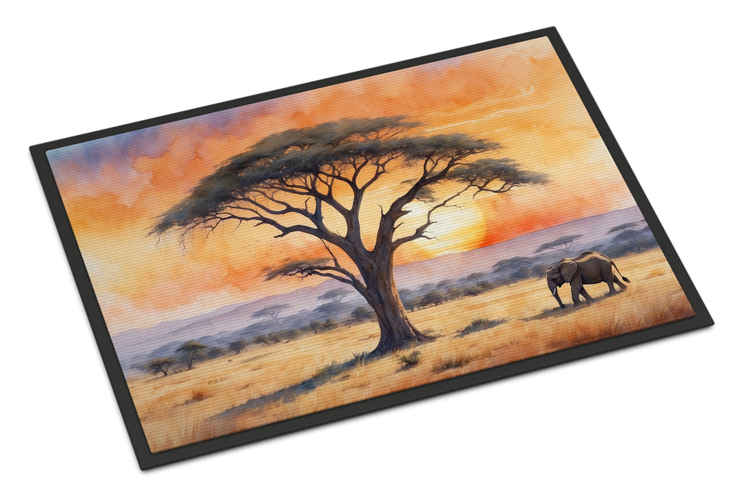 Elephants Savanna Sunrise Doormat Indoor Outdoor 24H X 36W Front Door Mat Rugs for Entryway, Non Slip Washable Low Pile,