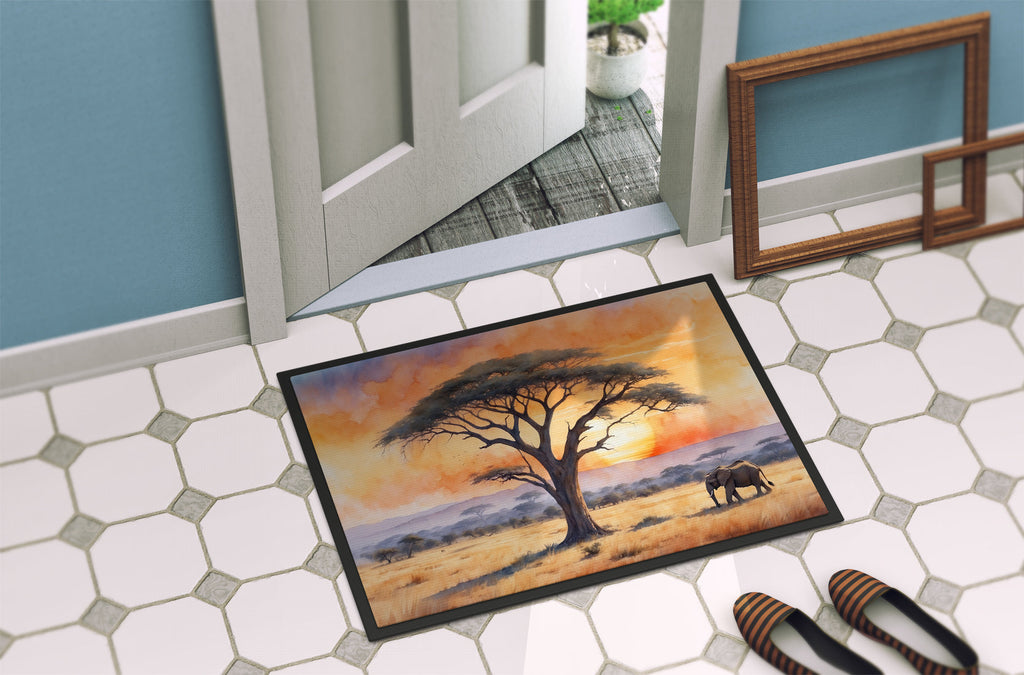 Elephants Savanna Sunrise Doormat Indoor Outdoor 24H X 36W Front Door Mat Rugs for Entryway, Non Slip Washable Low Pile,