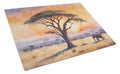 Elephants Savanna Sunrise Cutting Board Tempered Glass Kitchen Cutting Surface, Heat Resistant Chopping, Non-Slip Feet, Food Prep & Serving