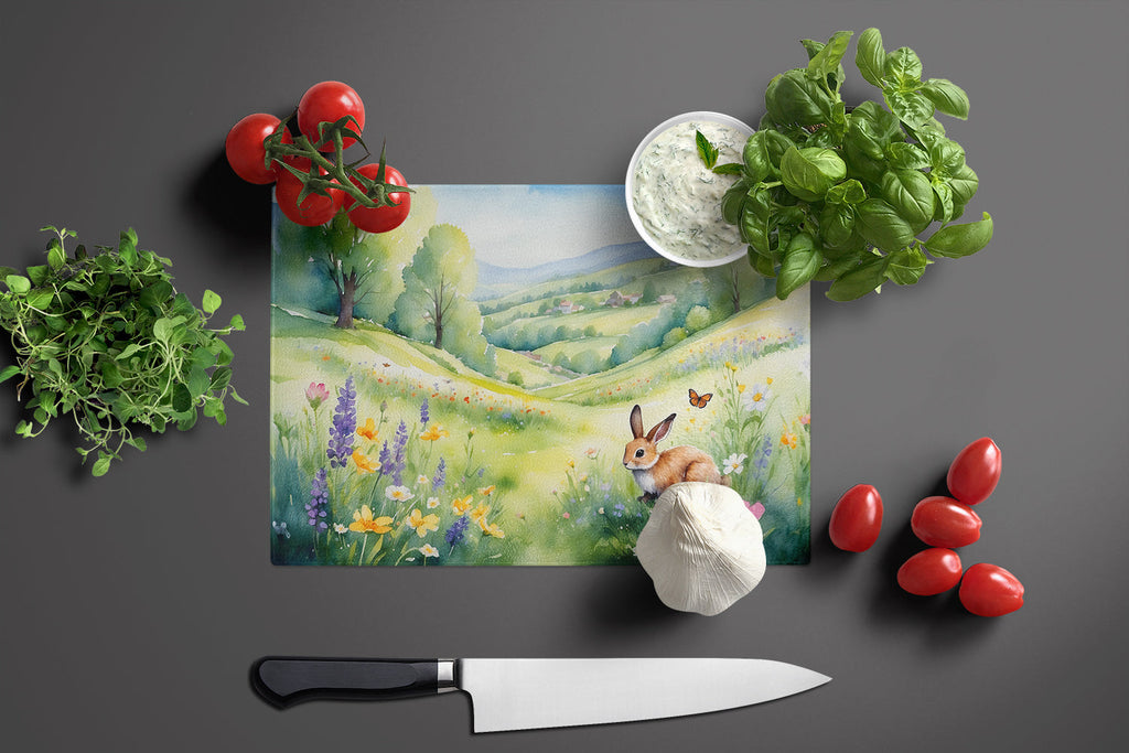 Rabbit Springtime Meadow Cutting Board Tempered Glass Kitchen Cutting Surface, Heat Resistant Chopping, Non-Slip Feet, Food Prep & Serving