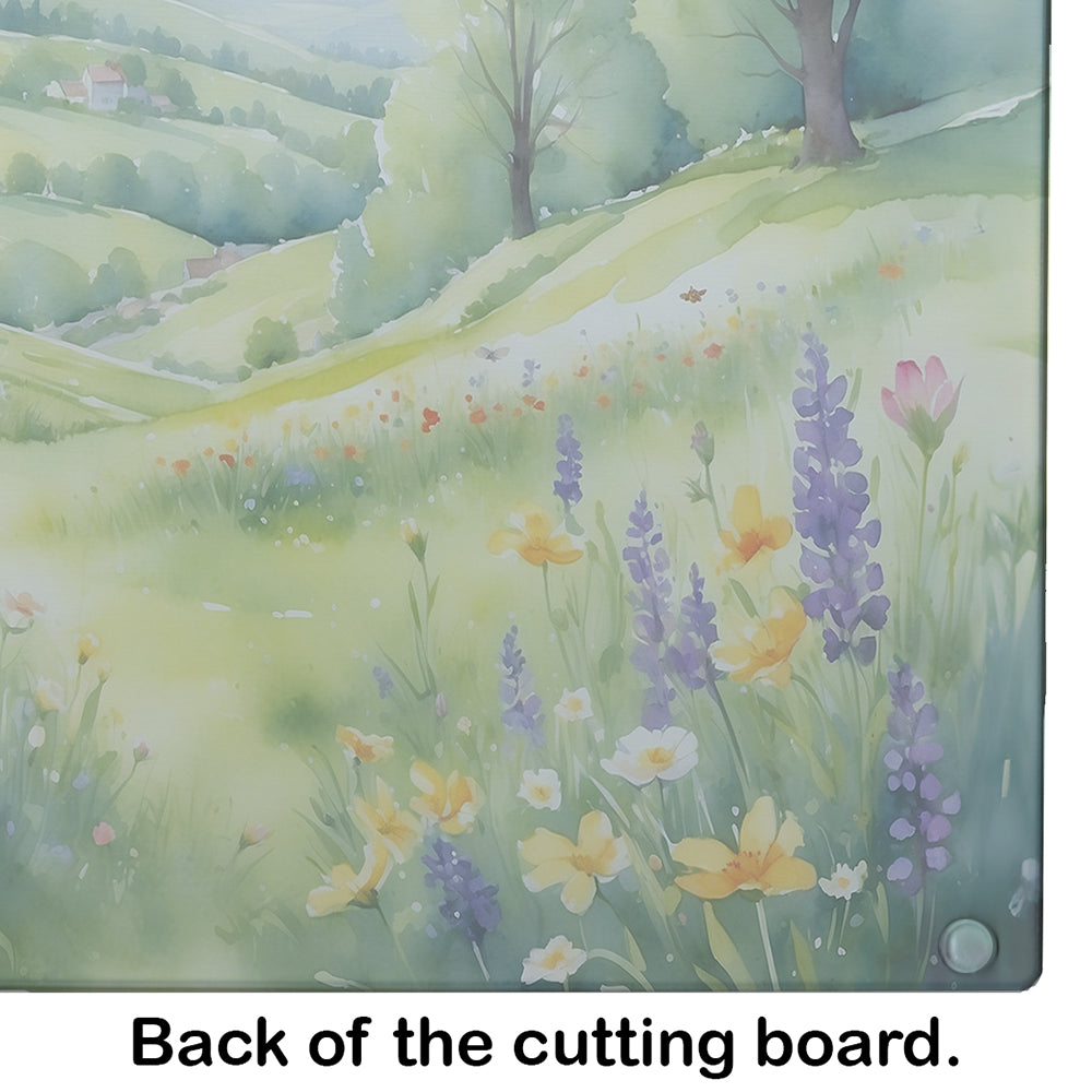 Rabbit Springtime Meadow Cutting Board Tempered Glass Kitchen Cutting Surface, Heat Resistant Chopping, Non-Slip Feet, Food Prep & Serving