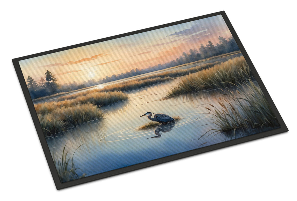 Wetland Wonders Blue Heron Doormat Indoor Outdoor 24H X 36W Front Door Mat Rugs for Entryway, Non Slip Washable Low Pile,